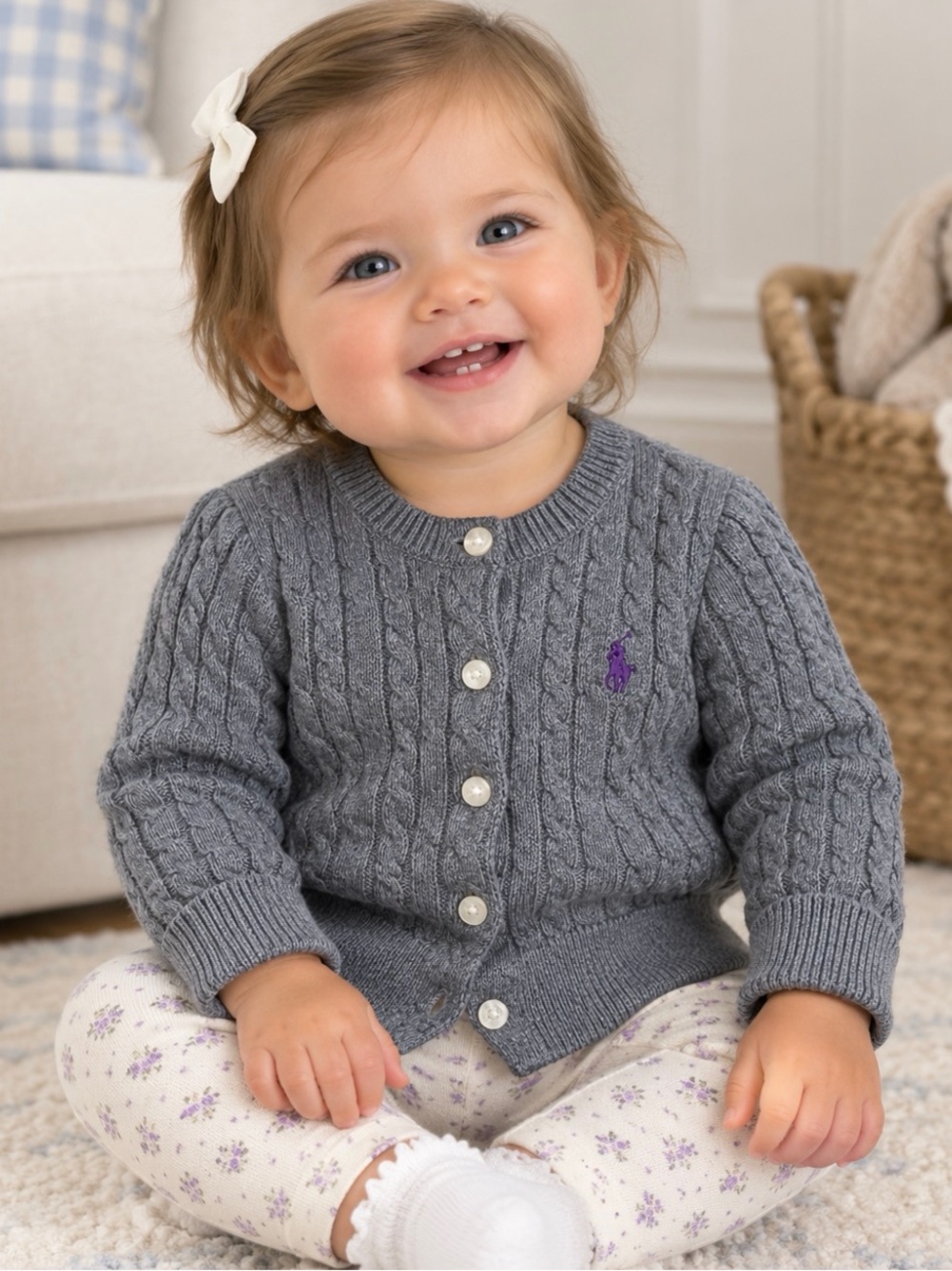 Ralph Lauren infant Sz 12M Gray Mini-Cable Cotton Cardigan